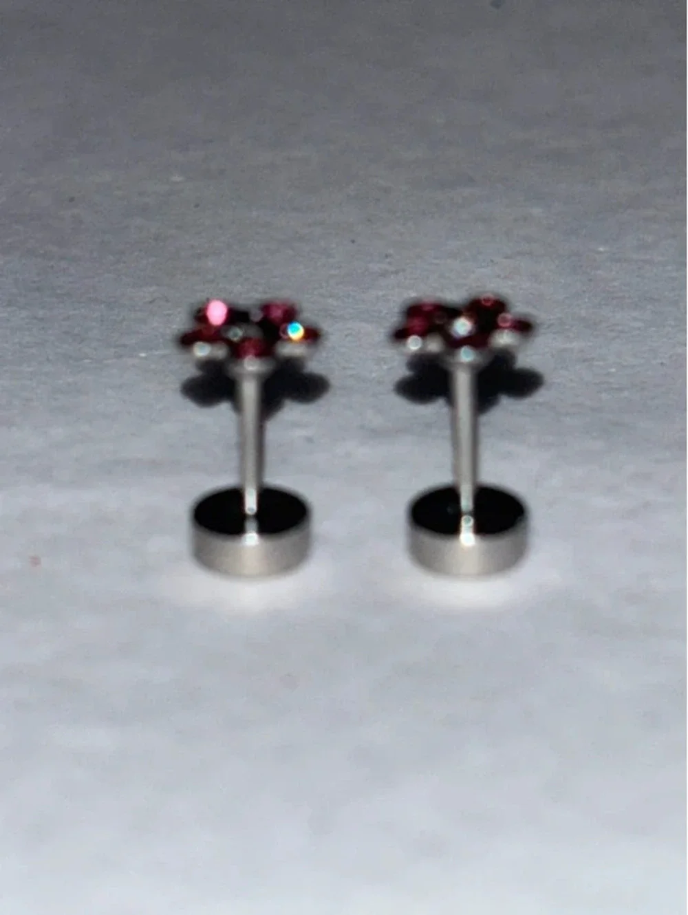 Pink Crystal Flower Stud Earrings